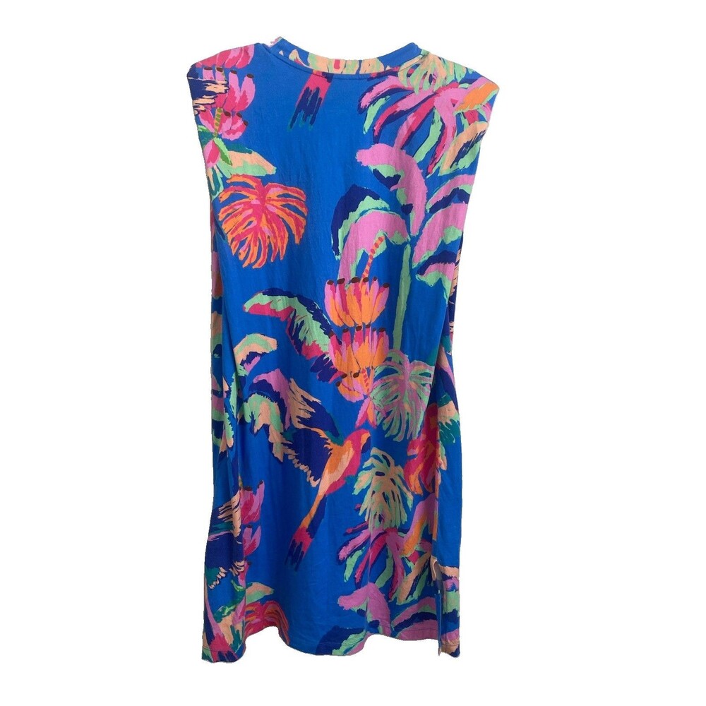 Farm Rio Made of Brasil Orange Parrot Graphic Padded Shoulder T-Shirt Dress S - Picture 3 of 15